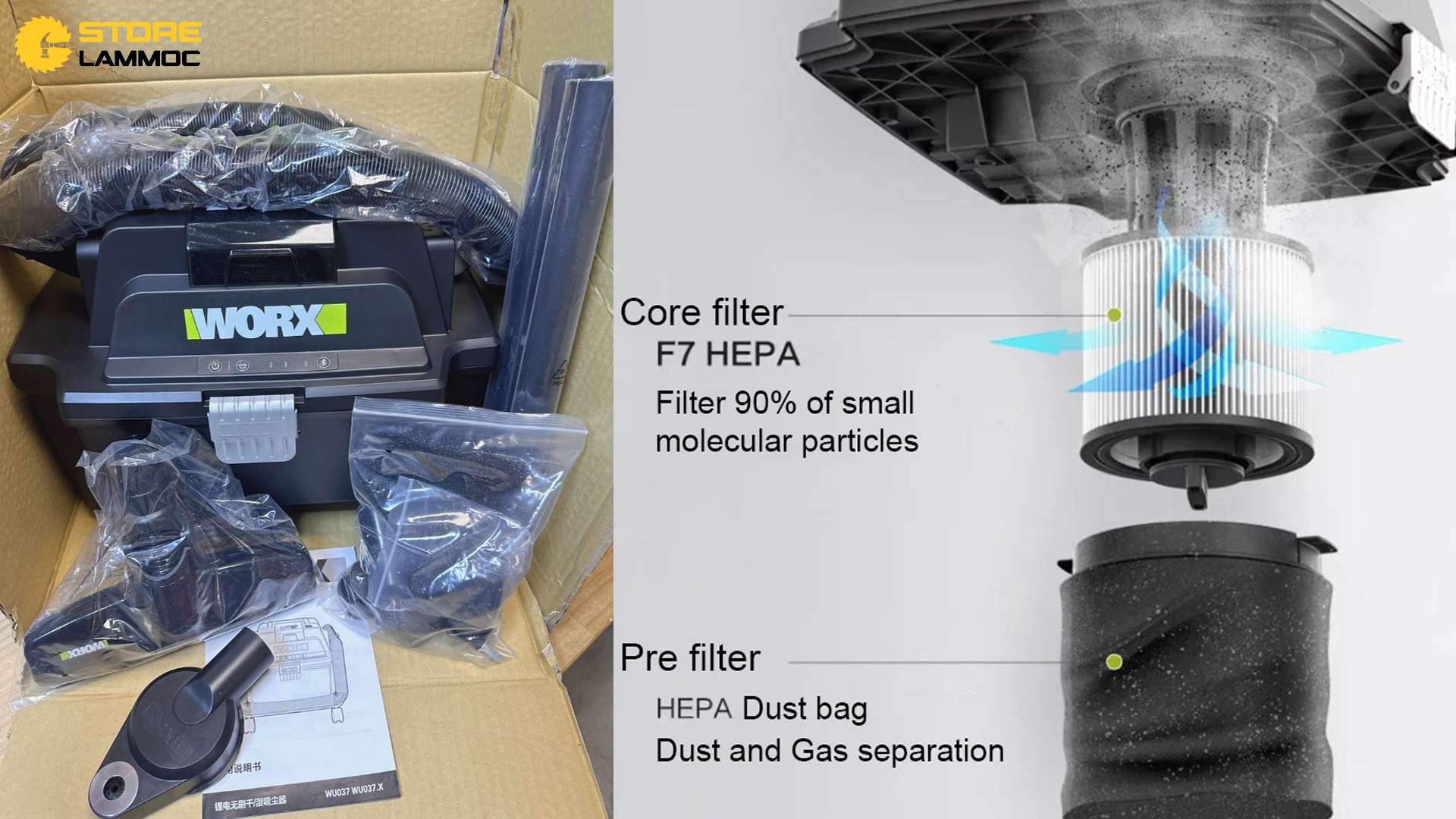 Máy hút bụi pin Worx WU037