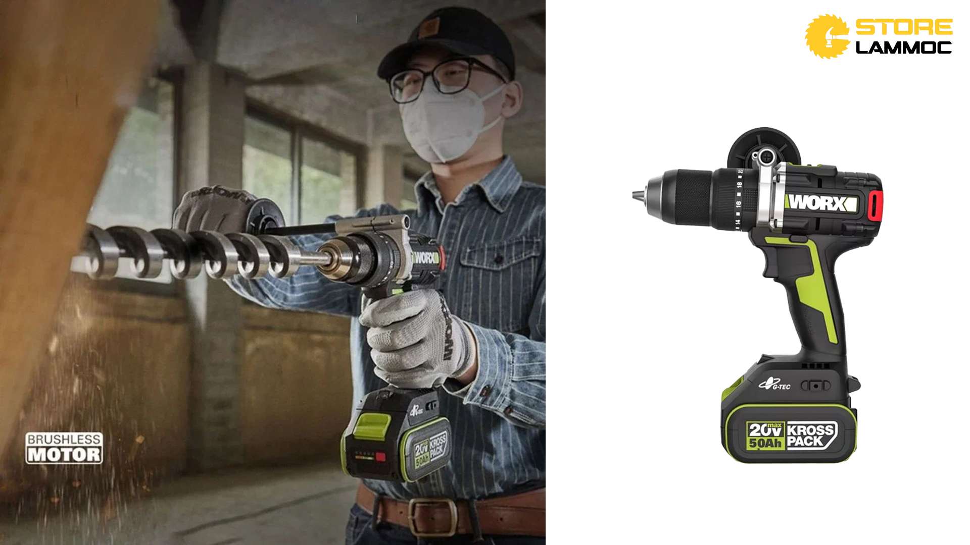 Máy khoan pin 20V có búa, 150Nm Worx WU377