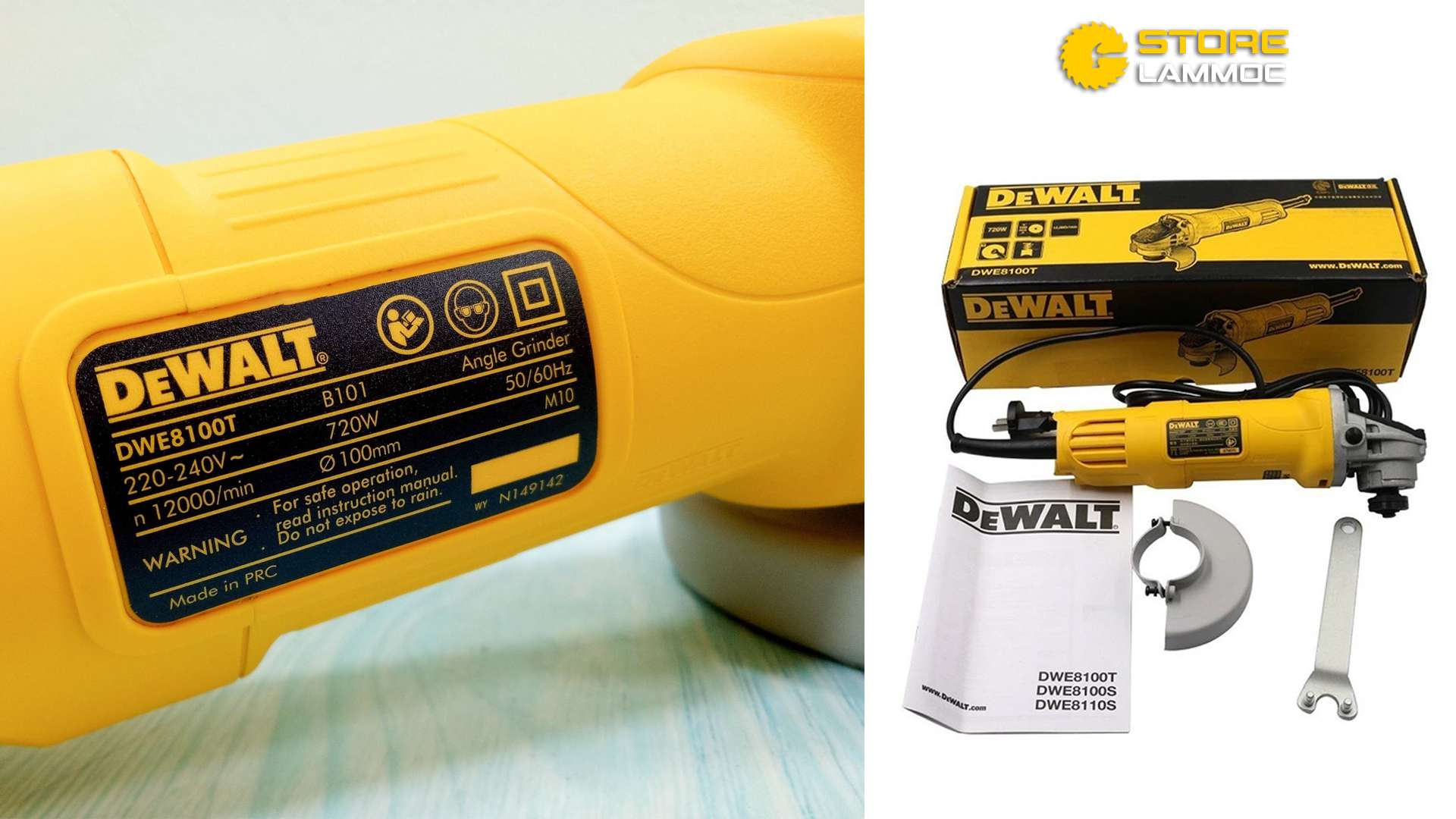 MÁY MÀI CẮT CẦM TAY 100MM CÔNG TẮC ĐUÔI DEWALT DWE8100T