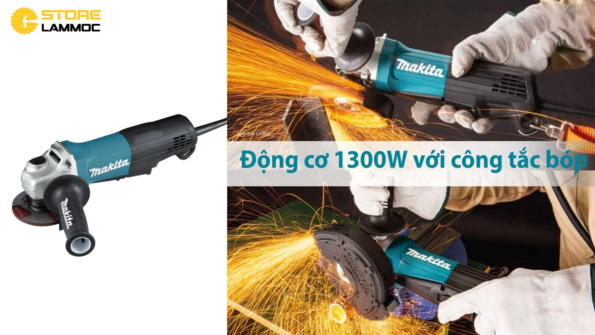 MÁY MÀI GÓC 100MM, 1300W, CÔNG TẮC BÓP MAKITA GA4050R