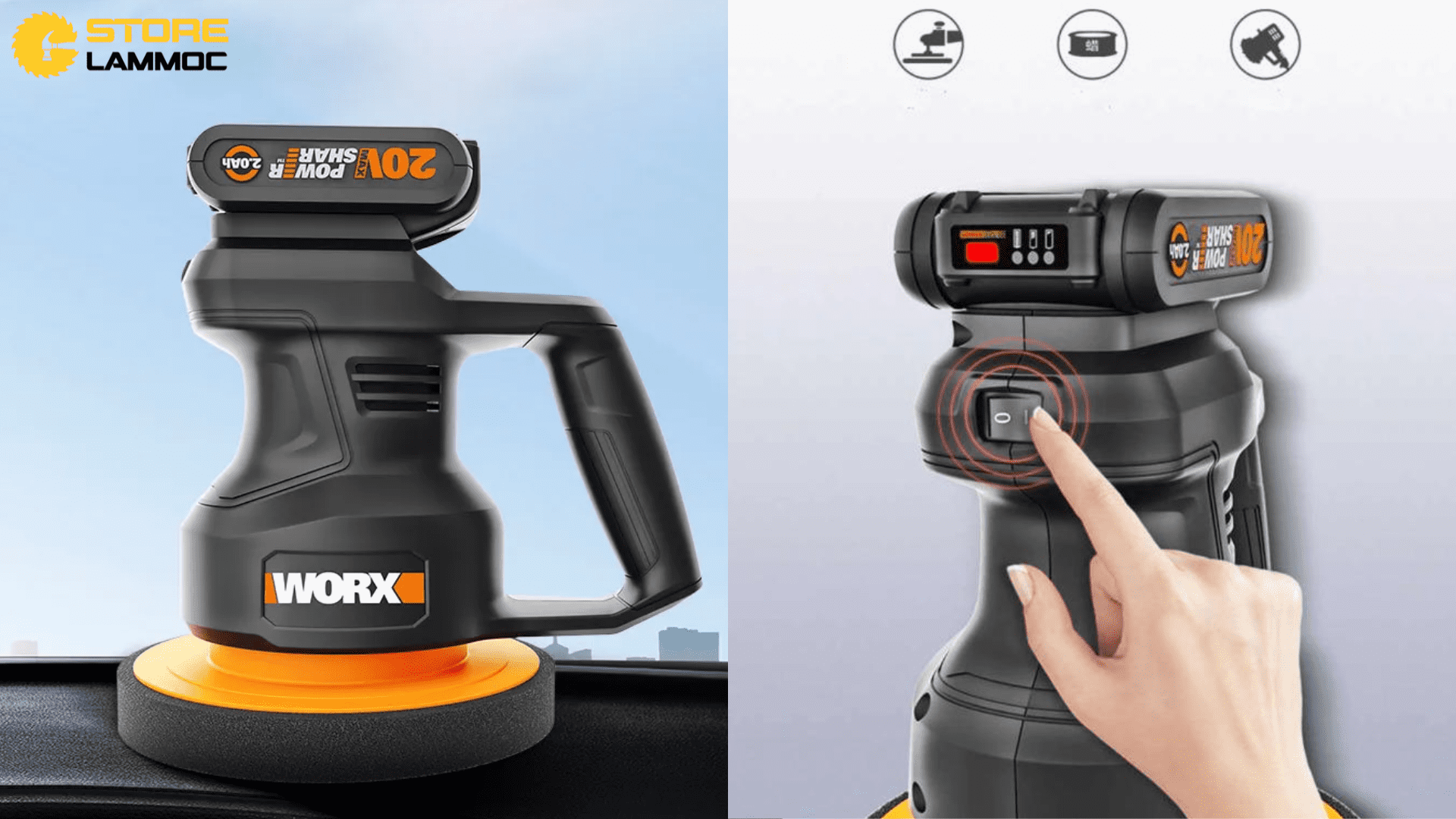 Thiết kế của máy đánh bóng pin Worx WX858.9