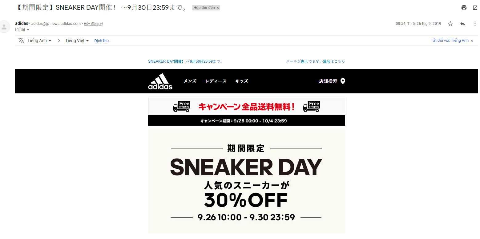 Adidas sẽ sale vào những ngày đặc biệt trong năm