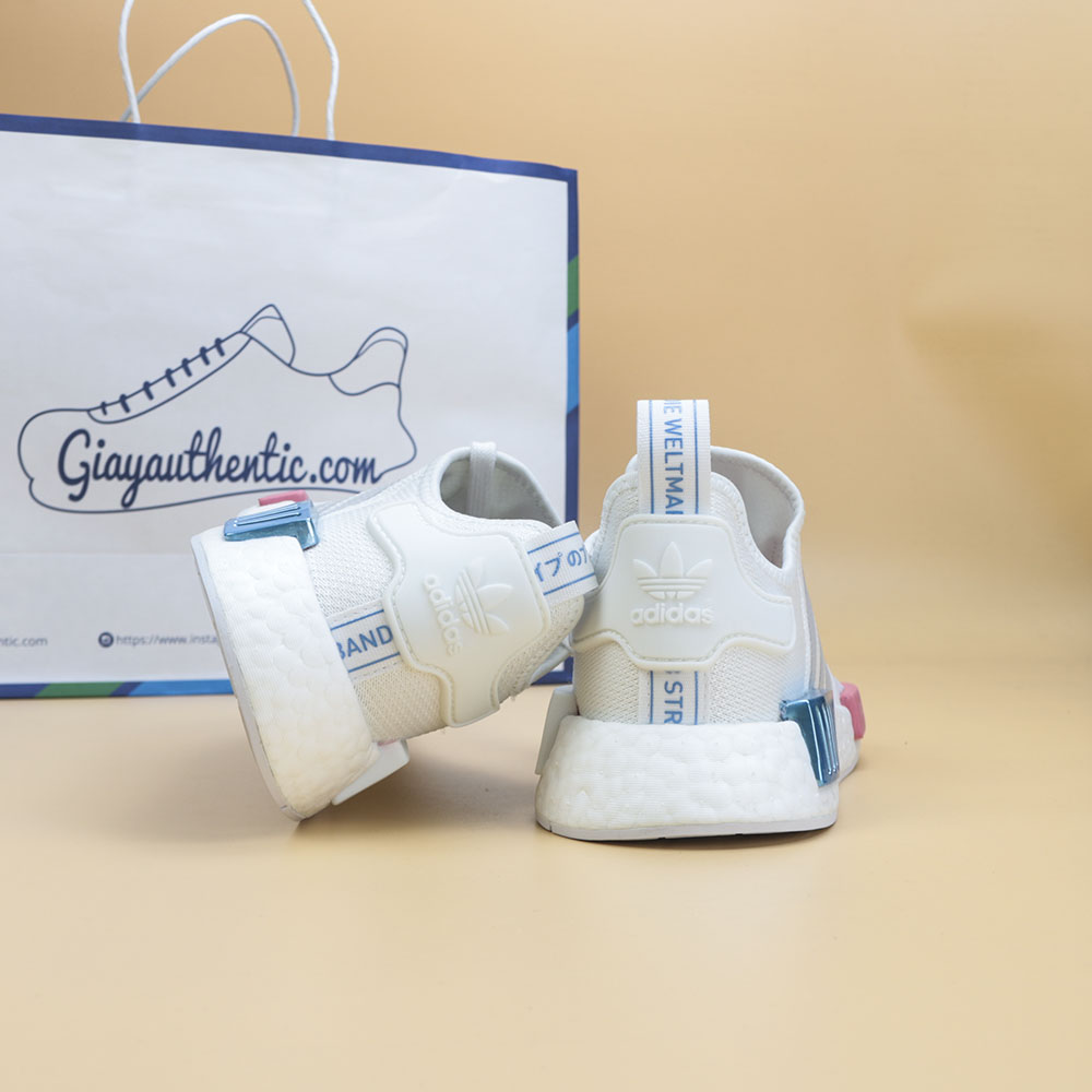 Ảnh chụp nghiêng gót giày Adidas NMD R1 FX7074 Trắng