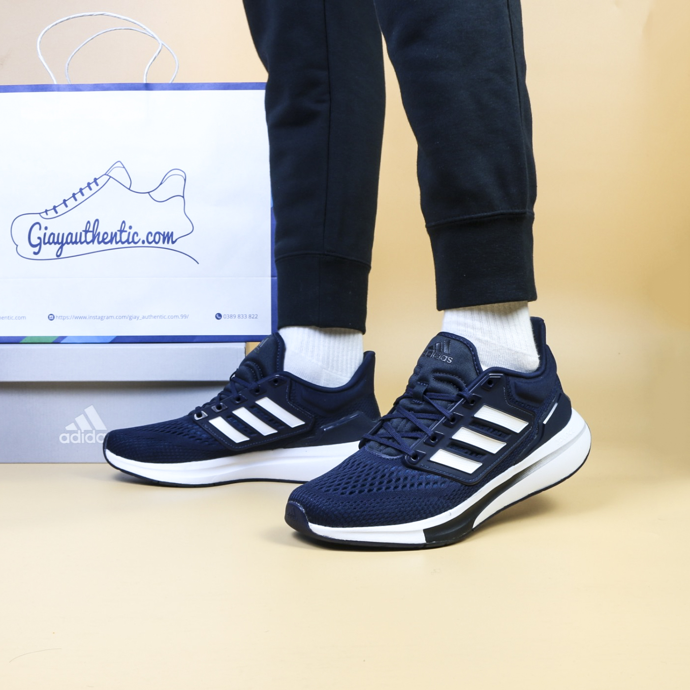 ảnh thật 3 Giày Nam EQ21 Run Xanh navy H00517