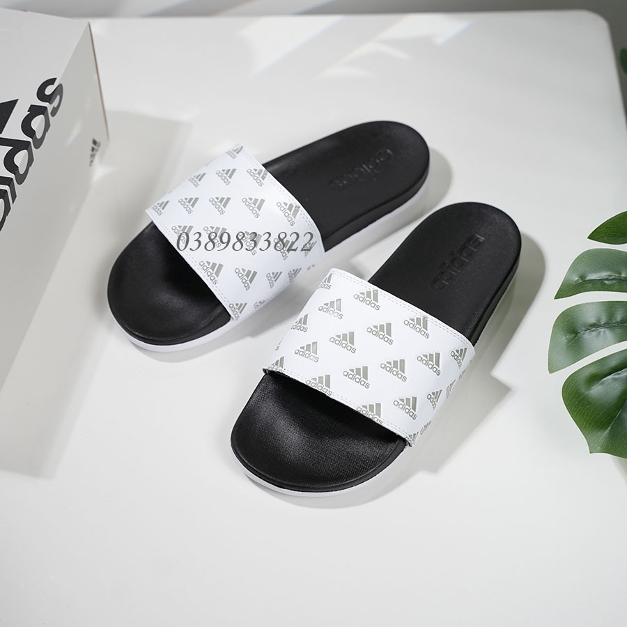 mặt nghiêng Dép adidas chính hãng Adilette Comfort GV9737 Đen Trắng