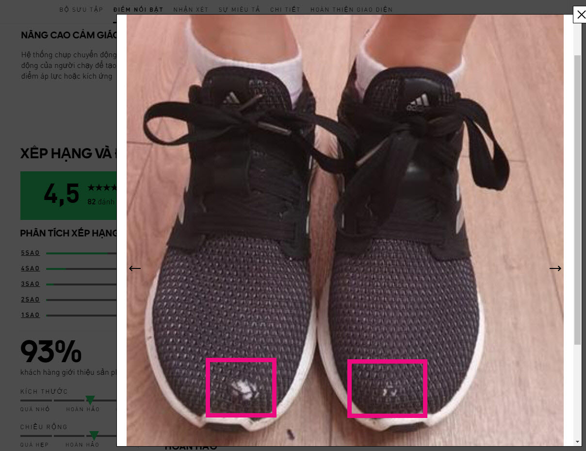 Giày Adidas chính hãng bị lỗi bung chỉ