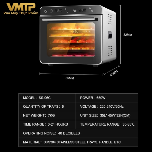 Máy Sấy Thực Phẩm Gia Đình 6 Khay SS-06C