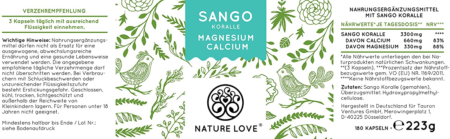 Thông tin về viên uống bổ sung CANXI, MAGIE Nature Love SANGO MEERES KORALLE 180 viên