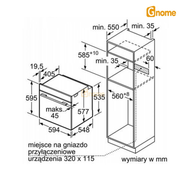 Kích thước lắp đặt Lò nướng Bosch HBG675BB1