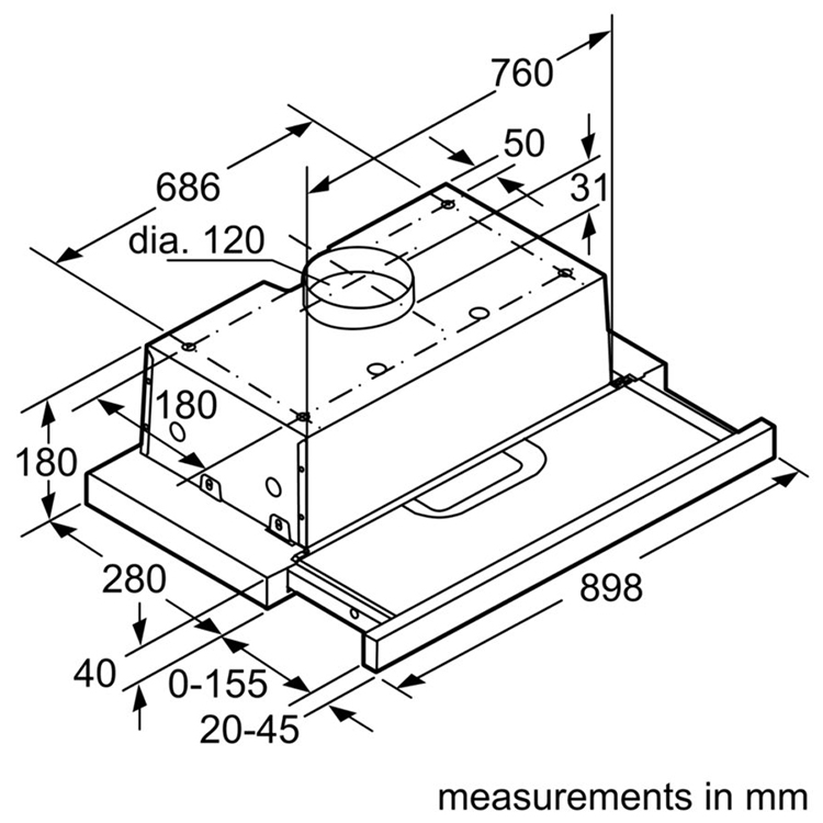 Máy hút mùi âm tủ Bosch DHI923GSG