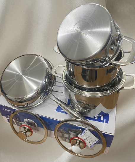 Bộ Nồi Inox 304K Liền Khối Unilife 04 Món (18-20-24cm) & Chảo Chống Dính Whitford 26cm - Nâng Tầm Căn Bếp Việt!