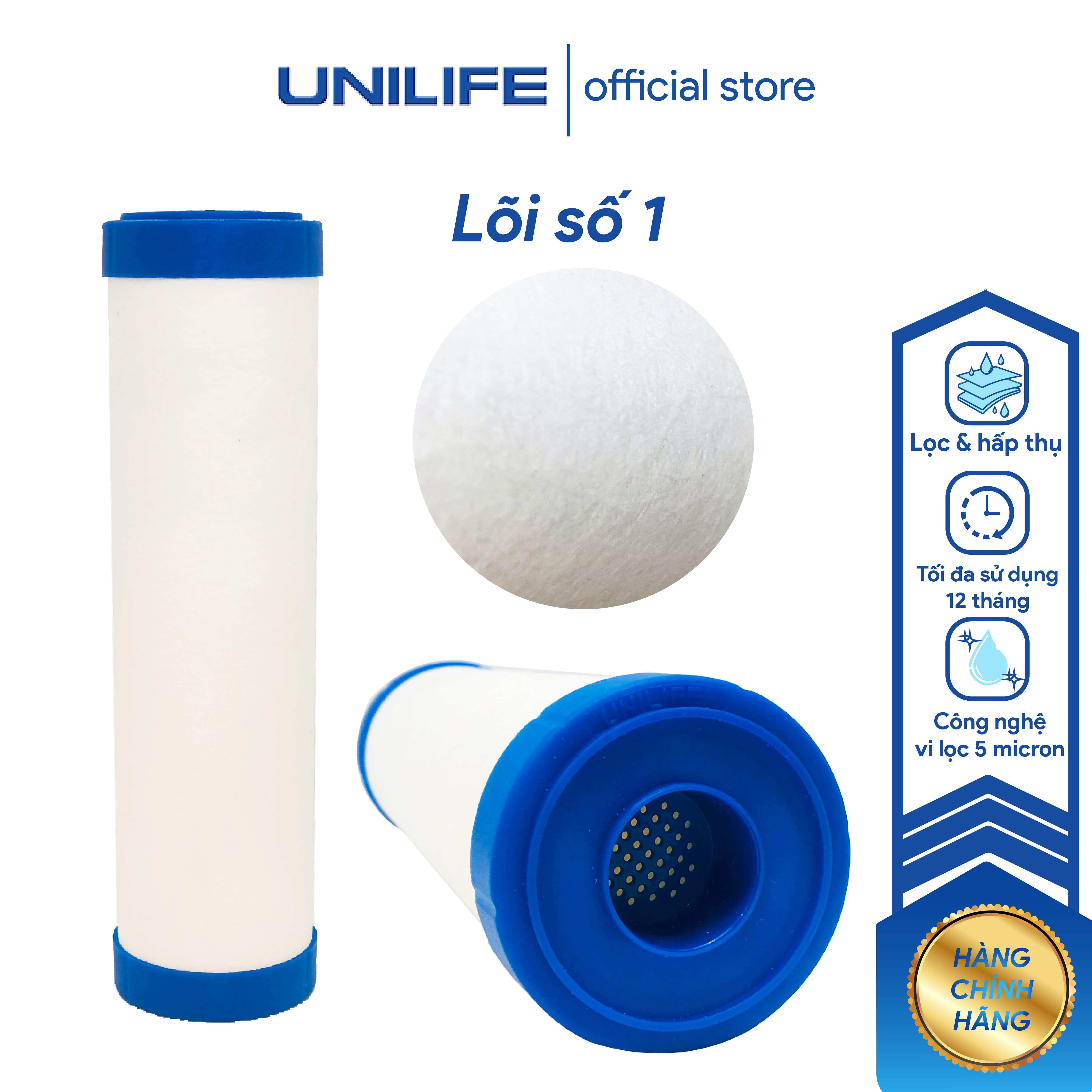 Bộ lõi lọc nước số 1, 2, 3 Unilife chính hãng, bộ lọc công nghệ lọc tinh khiết cùng than hoạt tính