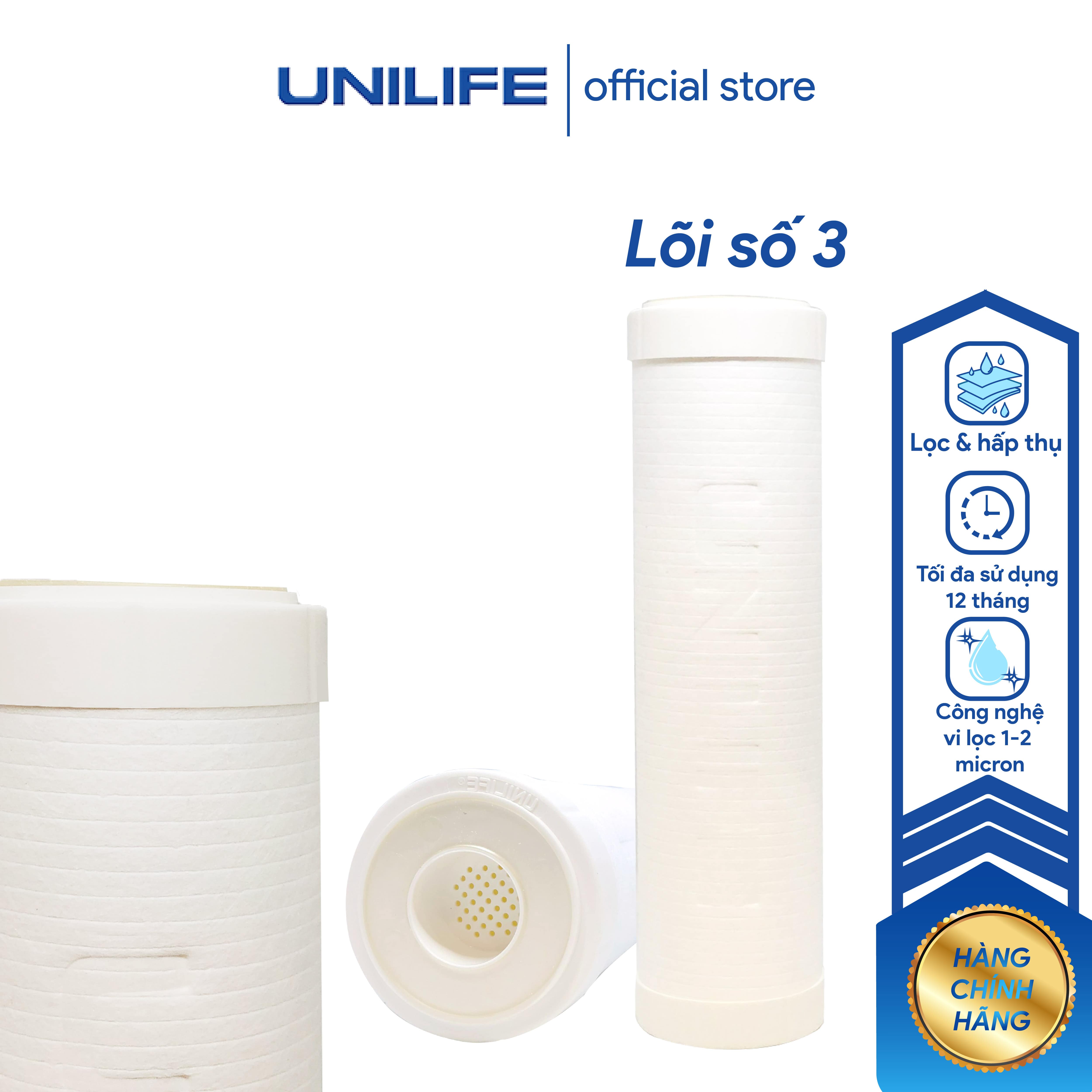 Bộ lõi lọc nước số 1, 2, 3 Unilife chính hãng, bộ lọc công nghệ lọc tinh khiết cùng than hoạt tính