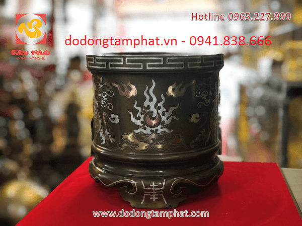 Bát hương đồng giả cổ khảm tam khí