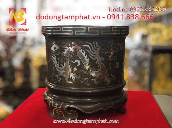 Bát hương đồng giả cổ khảm tam khí