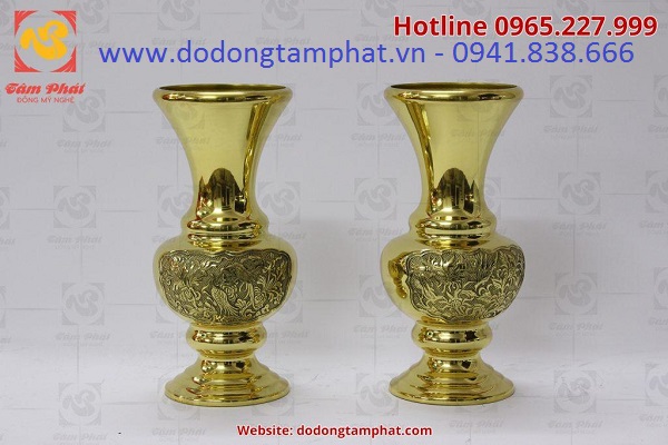 Lọ hoa bông cúc bằng đồng màu mộc mạ cao 30cm