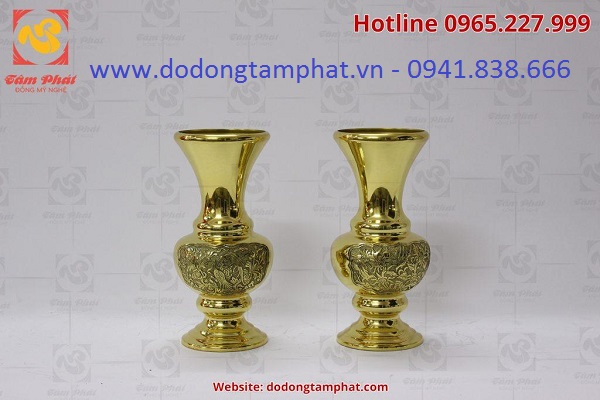 Lọ hoa bông cúc bằng đồng màu mộc mạ cao 30cm