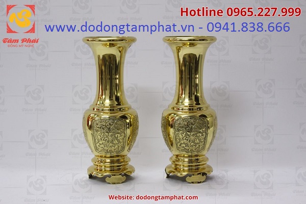 Lọ hoa thờ dáng lộc bình bằng đồng vàng