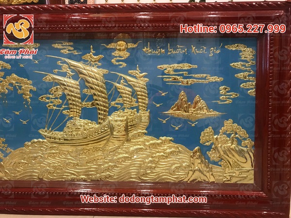 Tranh Thuận Buồm Xuôi Gió bằng đồng dát vàng 155x81cm