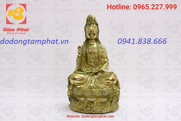 Tượng Bồ Tát Quán Thế Âm bằng đồng vàng cao 30cm
