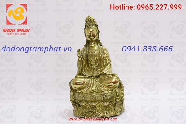 Tượng Bồ Tát Quán Thế Âm bằng đồng vàng cao 30cm