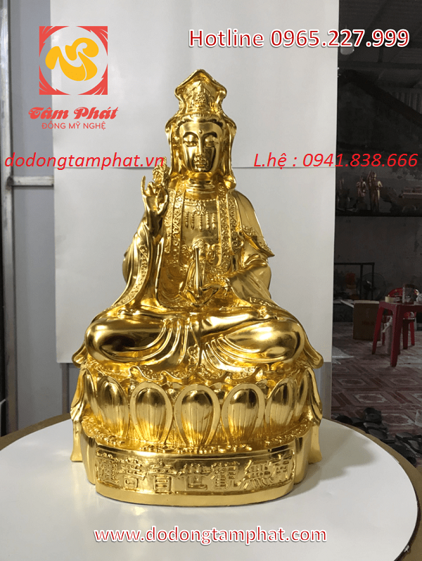 Tượng đồng Quan Thế Âm Bồ Tát dát vàng cao 55cm