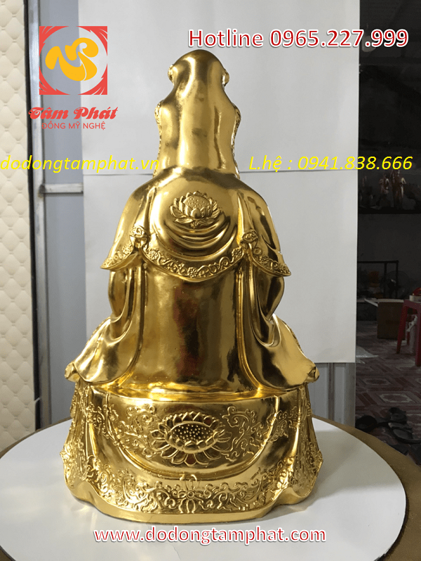 Tượng đồng Quan Thế Âm Bồ Tát dát vàng cao 55cm 