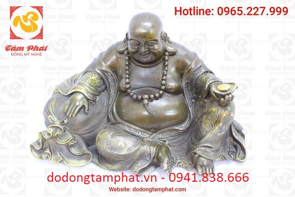 Tượng Phật Di Lặc bằng đồng hun xanh dài 40cm cao 20cm 
