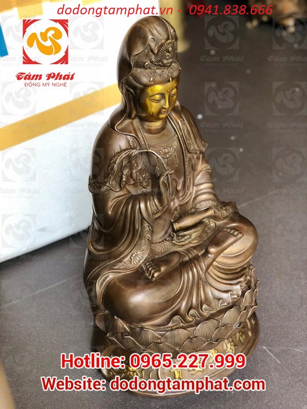 Tượng Quán Thế Âm bằng đồng đỏ điểm vàng cao 60cm
