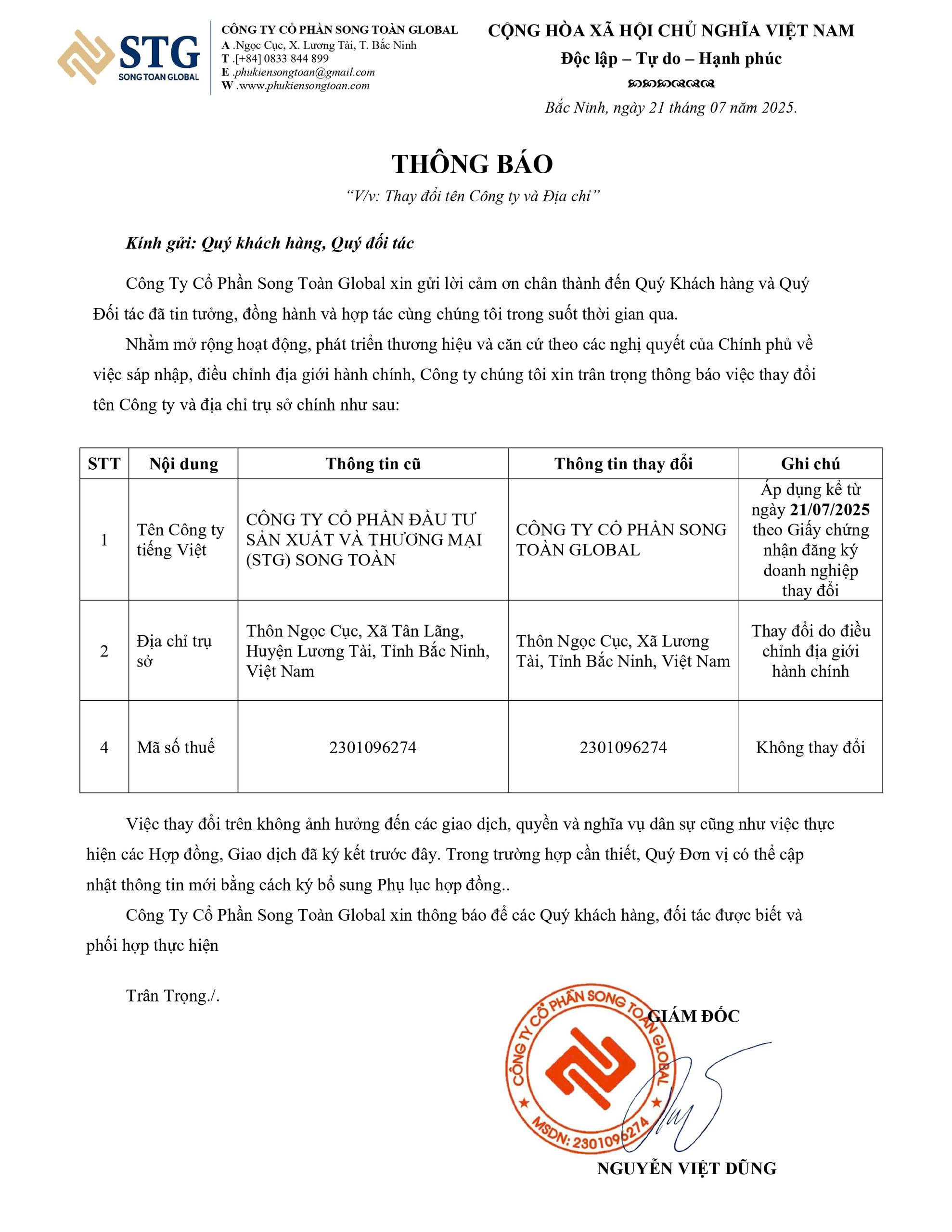 song-toan-doi-ten-cong-ty-va-dia-chi THÔNG BÁO THAY ĐỔI TÊN VÀ ĐỊA CHỈ CÔNG TY