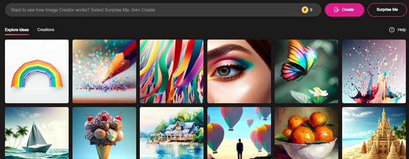 Giao diện bing image creator