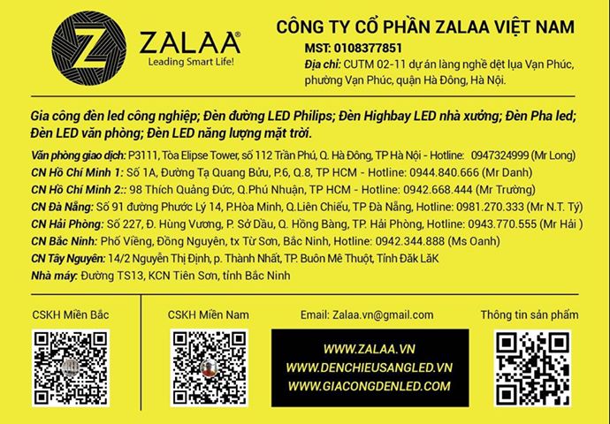 Thông tin liên hệ với Công ty Cổ phần ZALAA Việt 