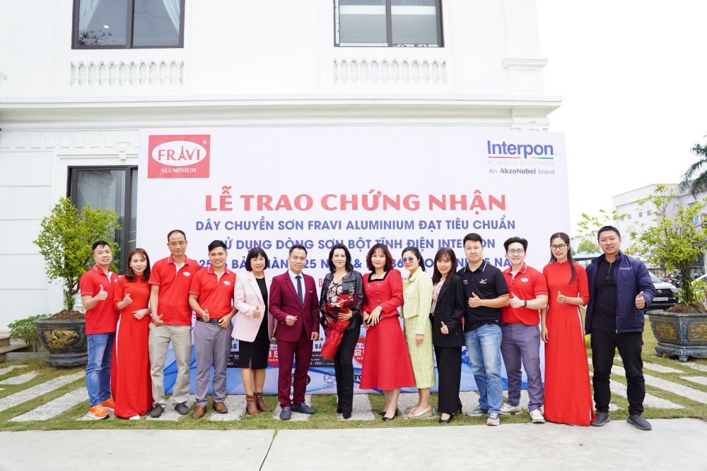 Lễ trao chứng nhận dây chuyền sơn FRAVI Aluminium đạt tiêu chuẩn sử dụng dòng sơn bột tĩnh điện interpon