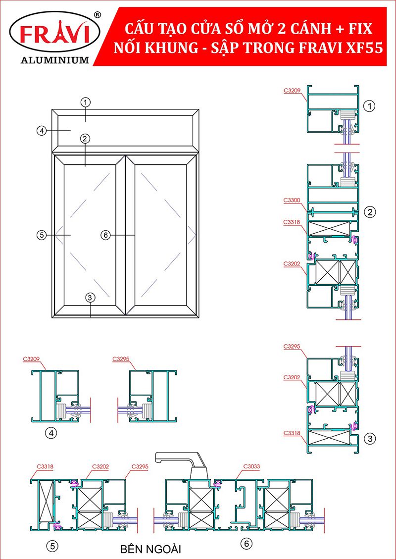 Cửa Sổ Mở Quay Nhôm XingFa Hệ 55