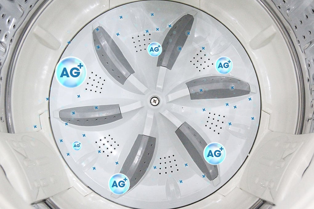 Các ion Ag+ sẽ phân bố đều đặn bên trong máy giặt bởi công nghệ AG+ Silver Nanotm