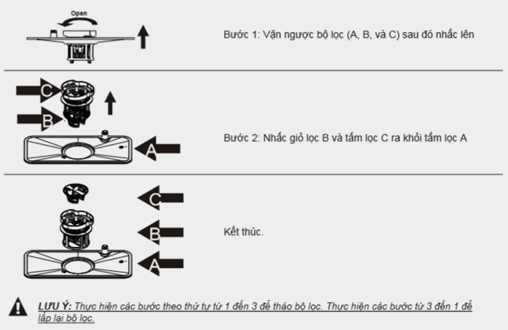 Các bước tháo lắp bộ lọc
