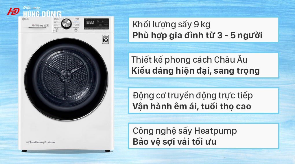 MÁY SẤY BƠM NHIỆT LG DVHP09W 9KG