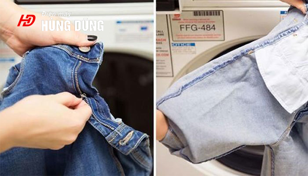 phân loại và lột trái tất cả quần jeans trước khi cho vào trong máy giặt