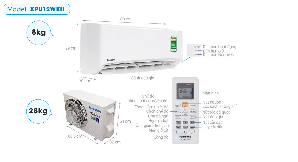 máy lạnh panasonic inverter 1.5hp cu/cs-xpu12wkh-8