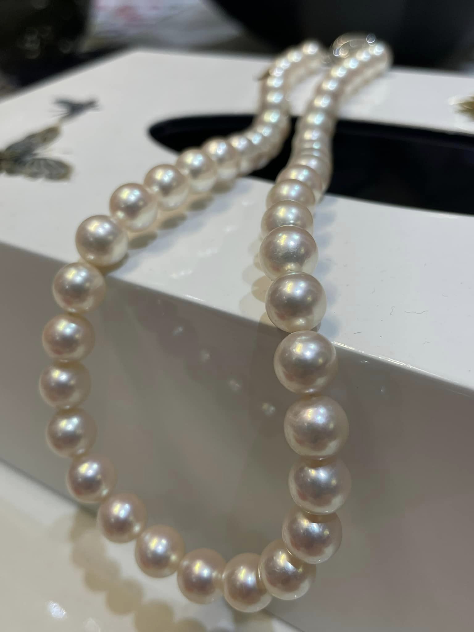 Những viên ngọc nhỏ xinh tròn trịa có lớp xà cừ rất dày nên nó bóng đến mức soi gương được.