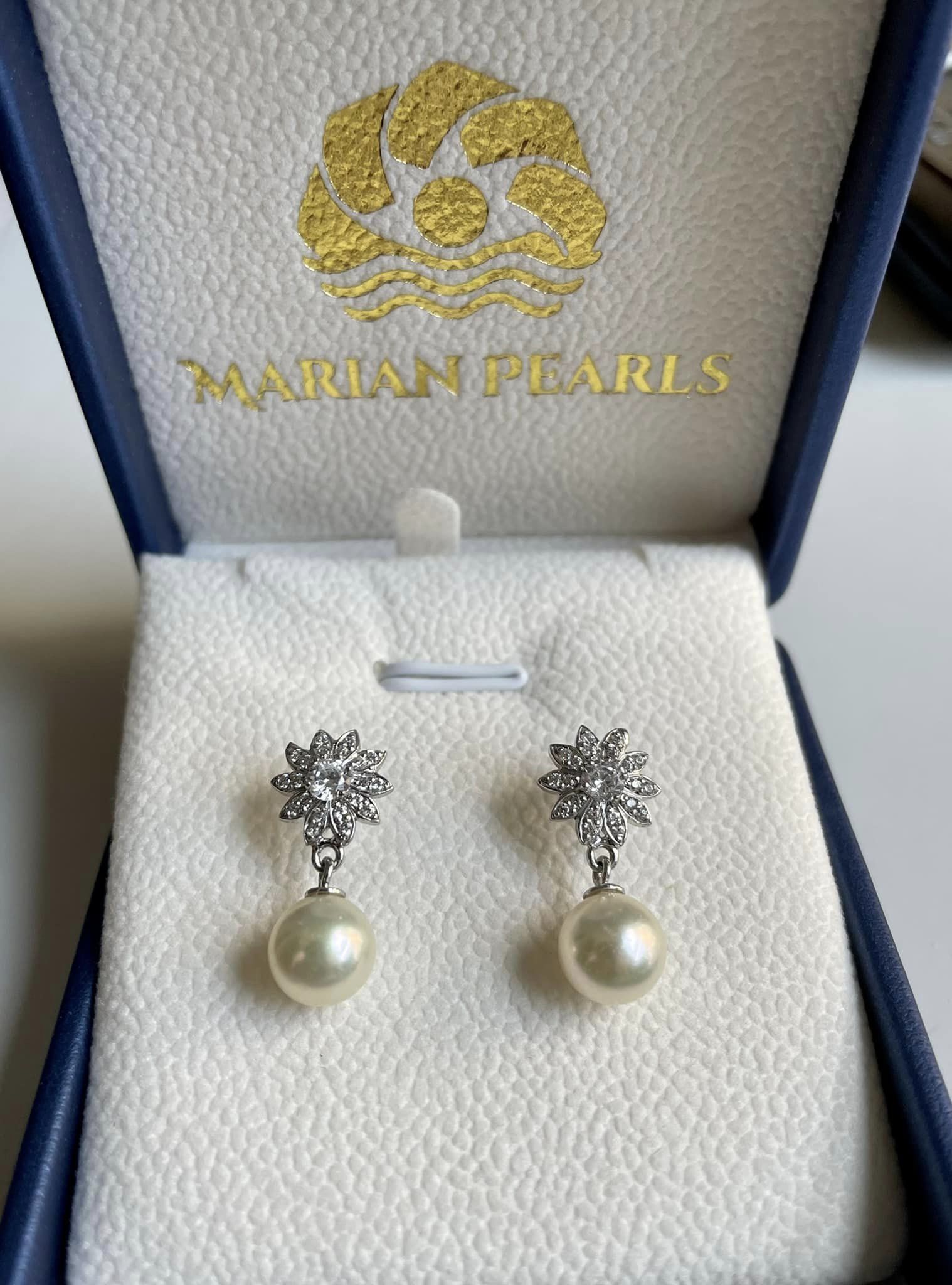 bông tai ngọc trai akoya 8mm trắng satin