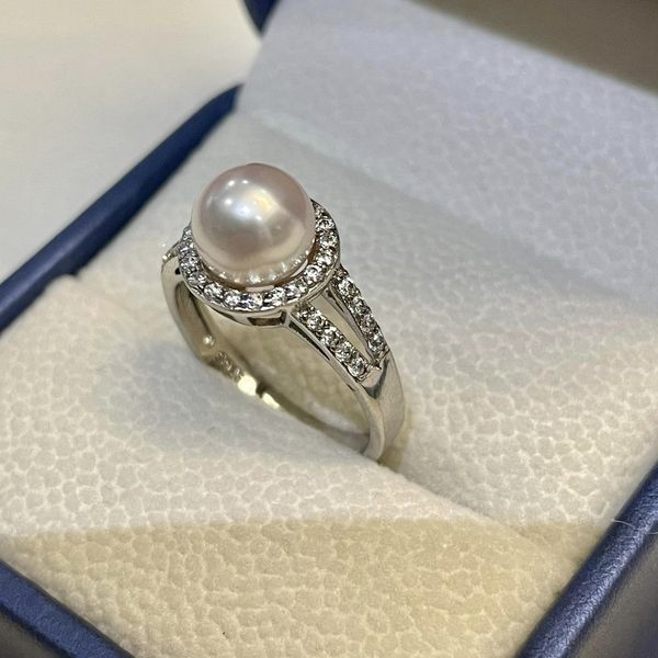 Nhẫn ngọc trai akoya cỡ 7mm ánh hồng sakura