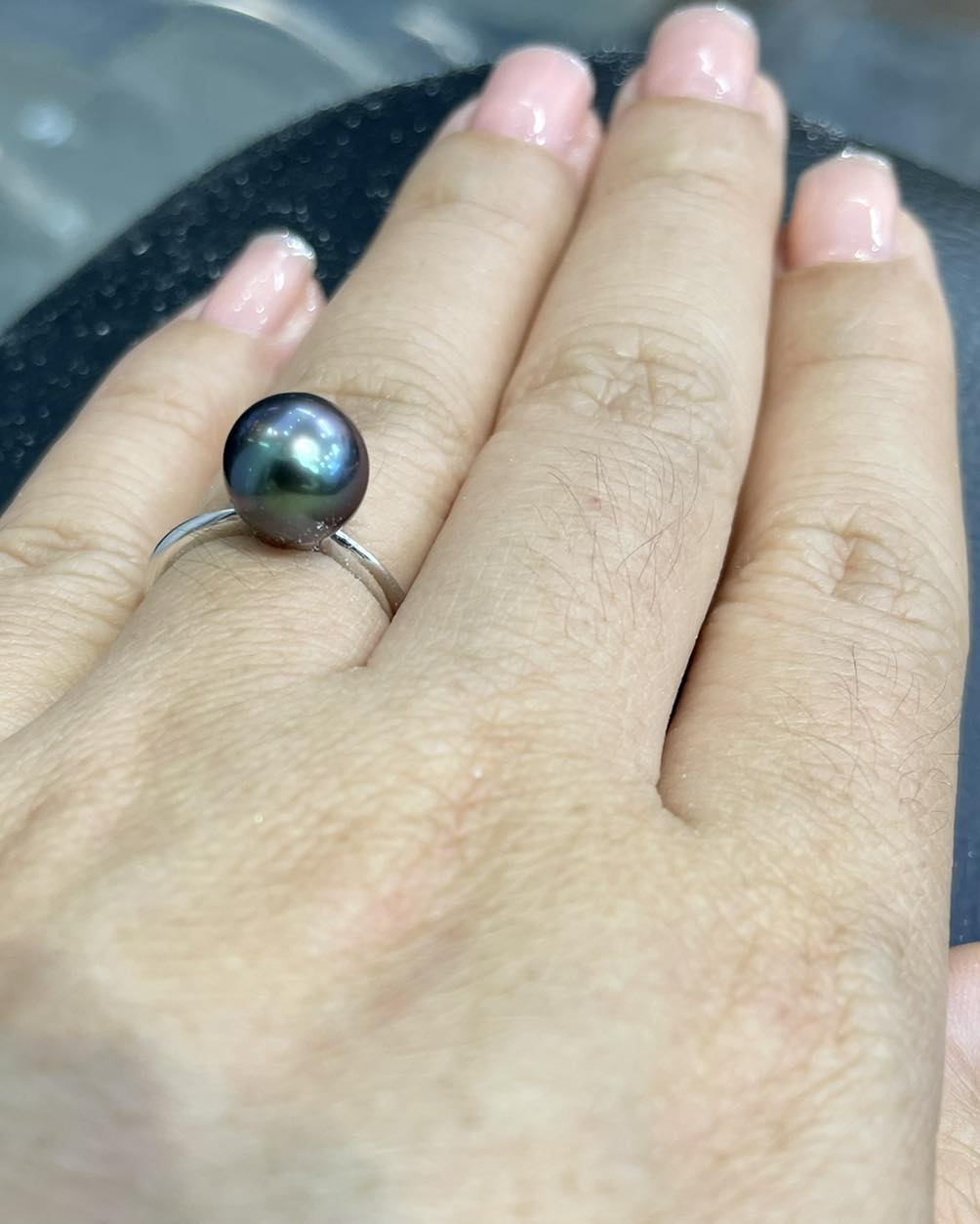 Nhẫn ngọc trai đen tahiti cỡ ngọc 8.5ly