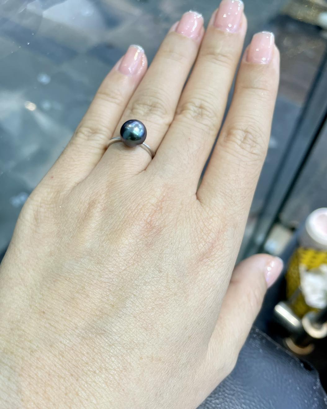 Nhẫn ngọc trai đen tahiti cỡ ngọc 8.5ly