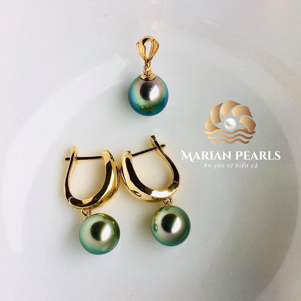Bộ trang sức Ngọc trai Tahiti có độ ánh bóng hoàn hảo thương hiệu Marian Pearls