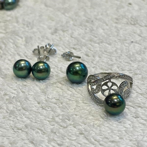 Bộ trang sức Ngọc trai Tahiti xanh lông công tuyệt đẹp