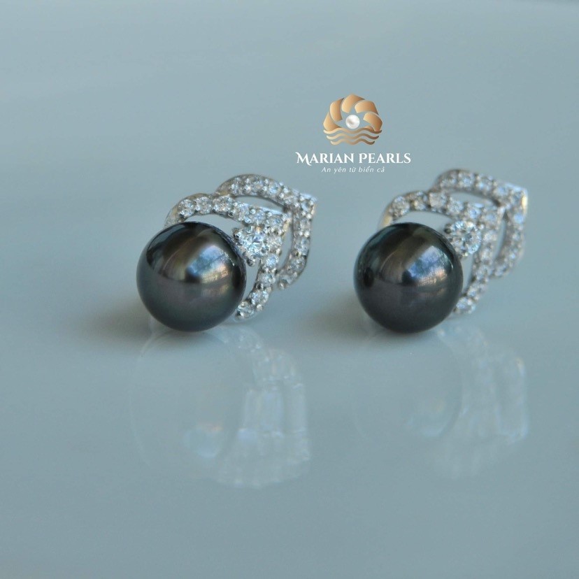 Bông tai ngọc Tahiti kết hợp đá