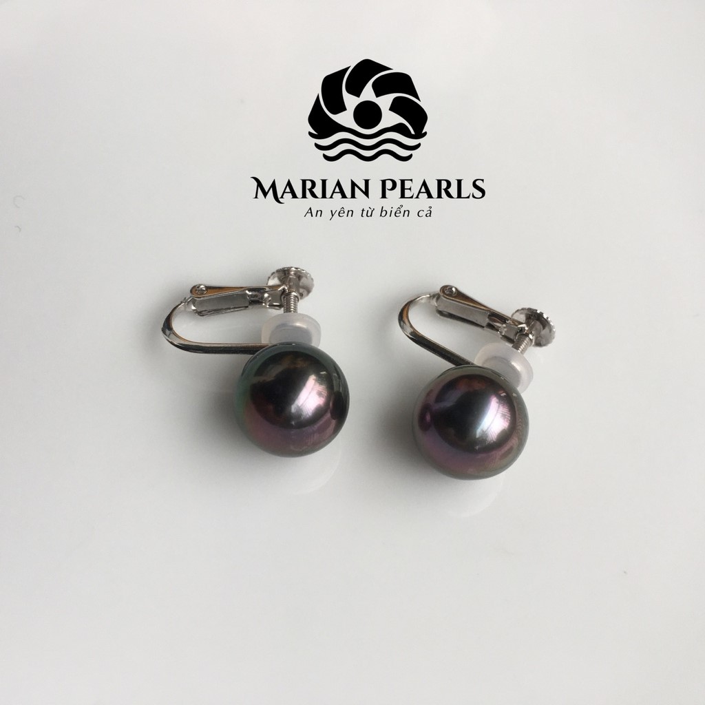 Bông tai Ngọc trai Tahiti đen ánh lông công