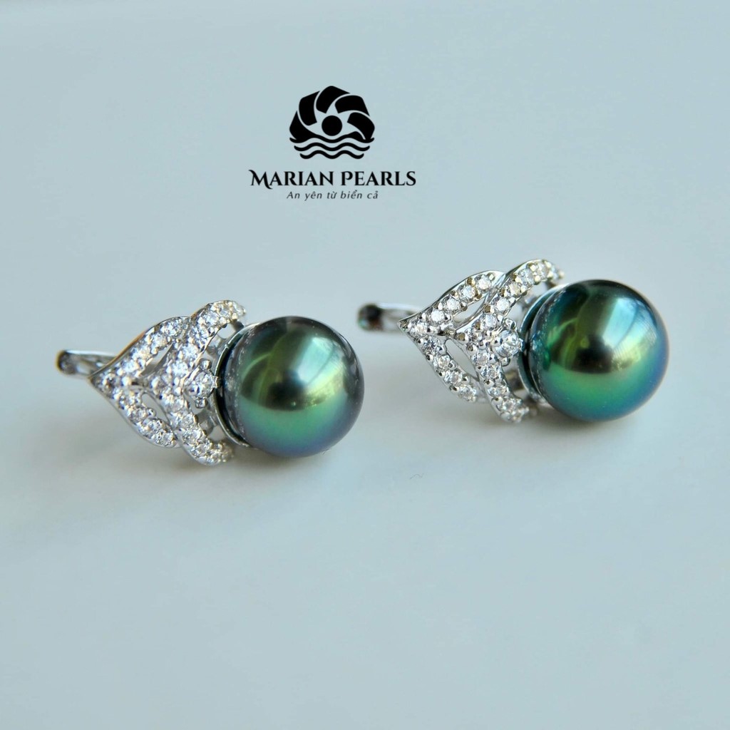 Bông tai Ngọc trai Tahiti kết hợp đá