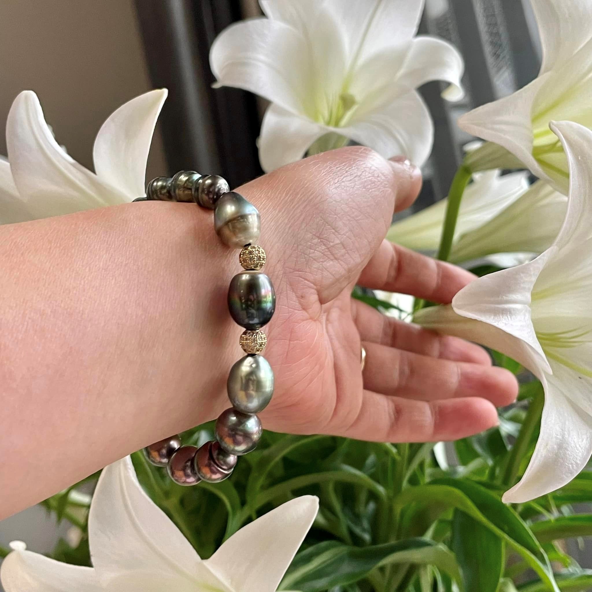 Vòng tay ngọc trai Tahiti dáng baroque